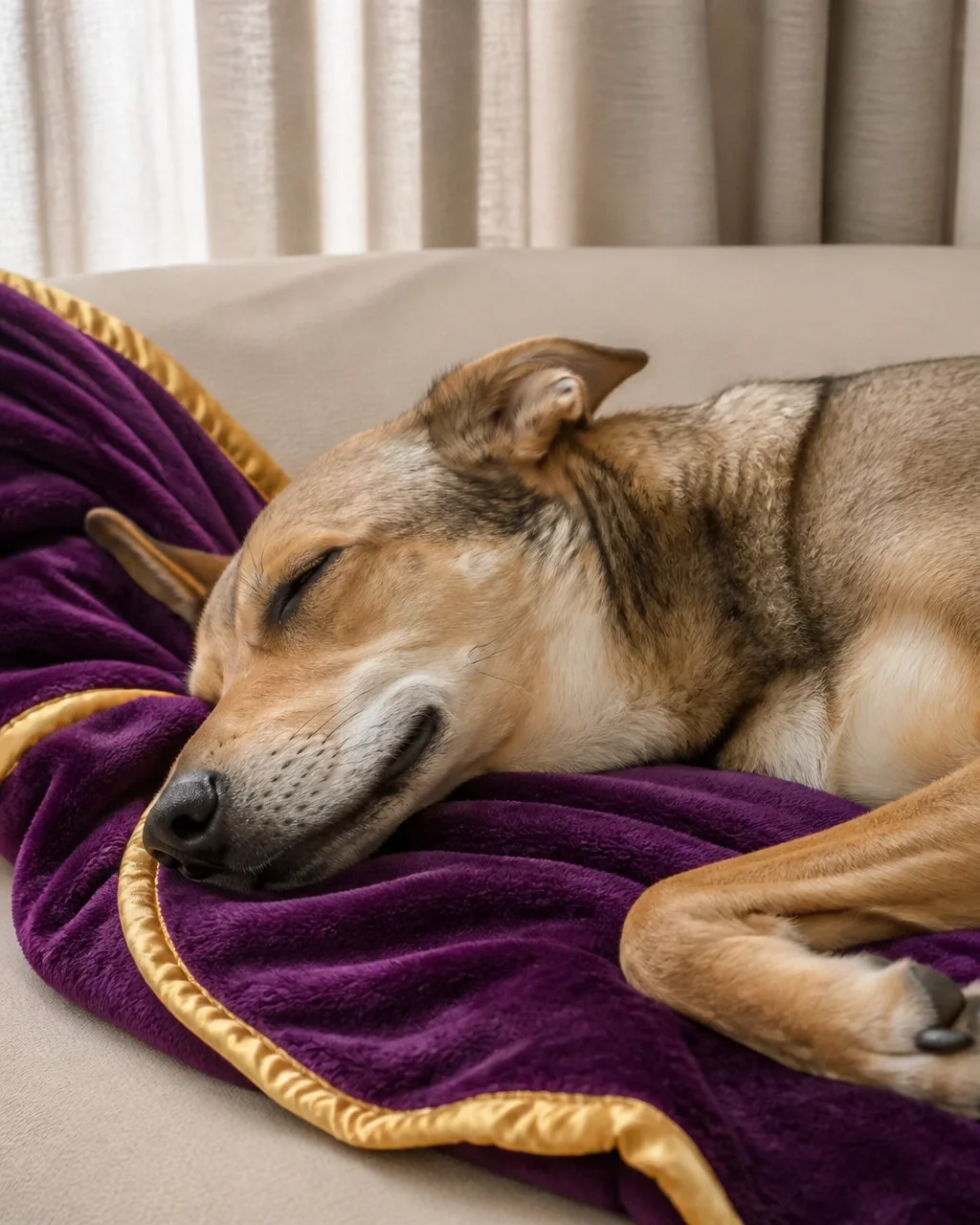 Relaxed dog sleeping comfortably during a quiet evening indoors
