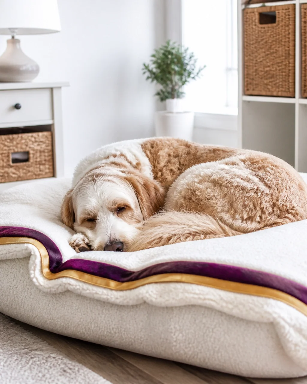 Peaceful dog resting on a comfortable bed during home-based care