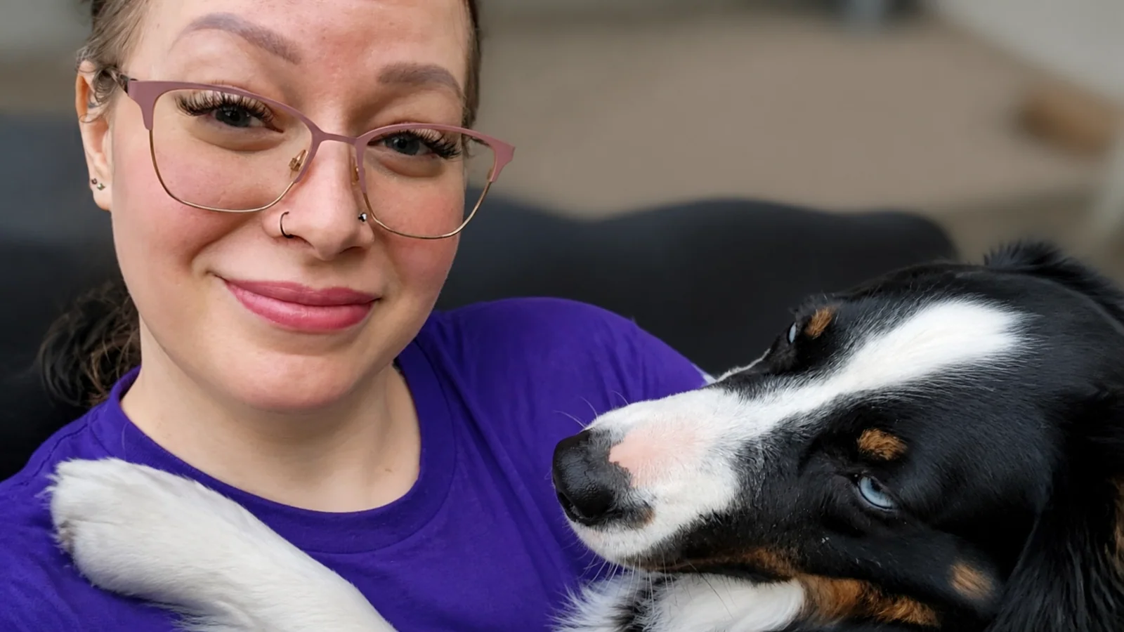 Raven with a pet during a calm in-home house-sitting visit
